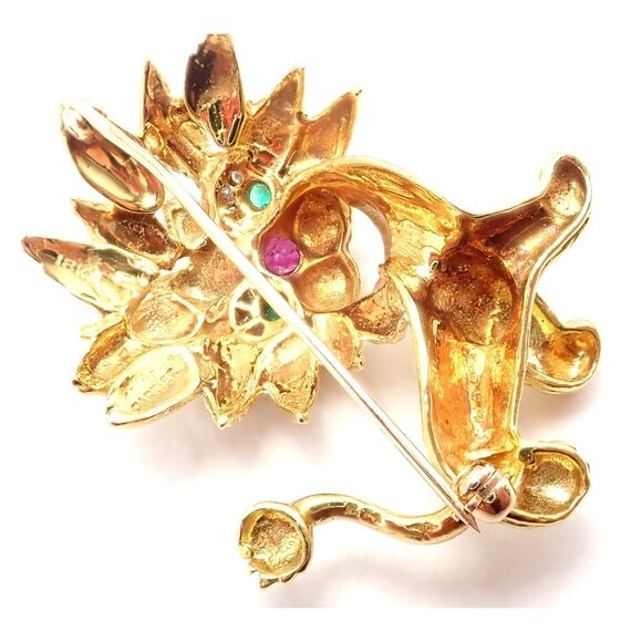 Authentic! Cartier Whimsical Dragon Lion 18k Yellow Gold Diamond Ruby Pin Brooch - Picture 11 of 14